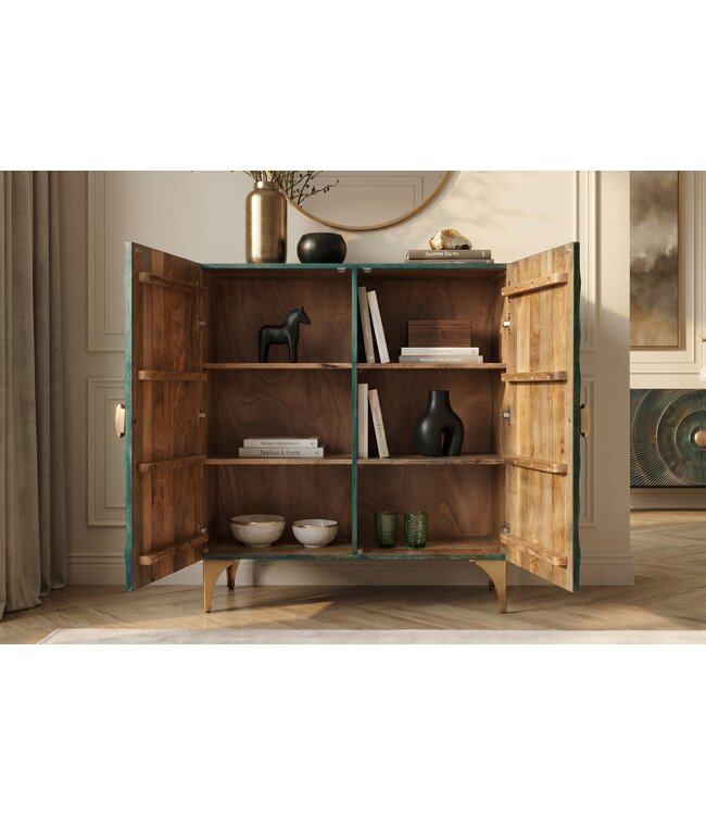 Invicta Interior Dressoir GOLDEN SUNSET 120cm 3D mangohout turquoise