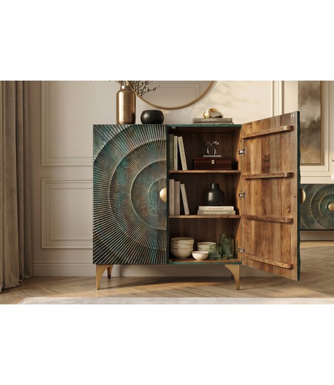 Invicta Interior Dressoir GOLDEN SUNSET 120cm 3D mangohout turquoise