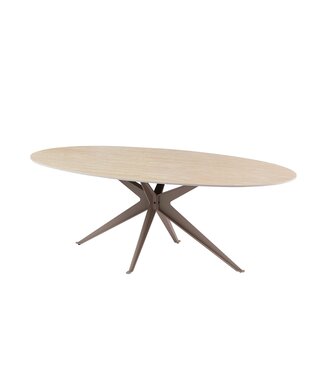 Invicta Interior Eettafel TRAVERTIN 220cm ovaal keramiek champagne greige