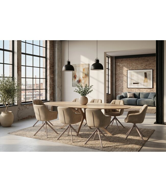 Invicta Interior Eettafel TRAVERTIN 220cm ovaal keramiek champagne greige