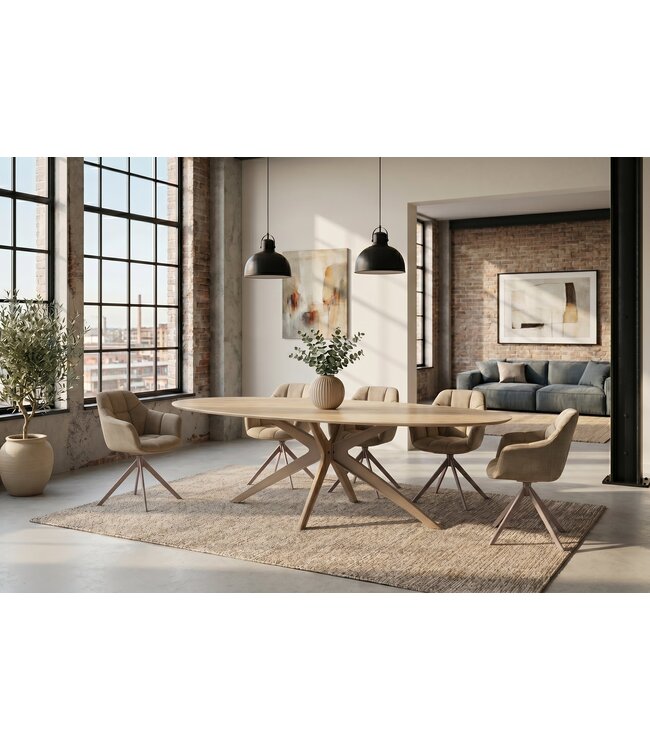 Invicta Interior Eettafel TRAVERTIN 220cm ovaal keramiek champagne greige