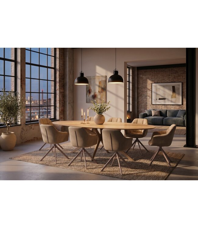 Invicta Interior Eettafel TRAVERTIN 220cm ovaal keramiek champagne greige