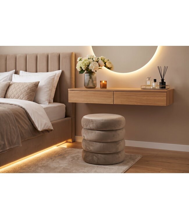 Invicta Interior Kruk VOGUE 40cm rond bekleed met opbergruimte velours champagne greige