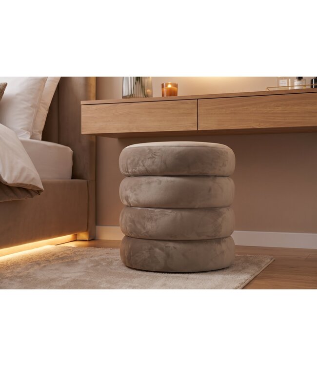 Invicta Interior Kruk VOGUE 40cm rond bekleed met opbergruimte velours champagne greige