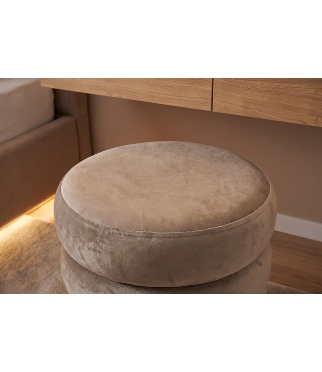 Invicta Interior Kruk VOGUE 40cm rond bekleed met opbergruimte velours champagne greige