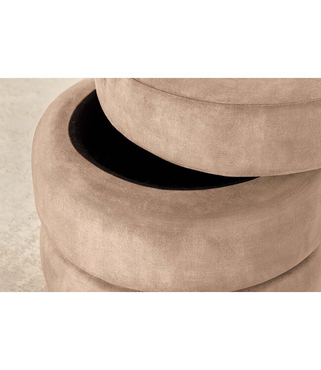 Invicta Interior Kruk VOGUE 40cm rond bekleed met opbergruimte velours champagne greige