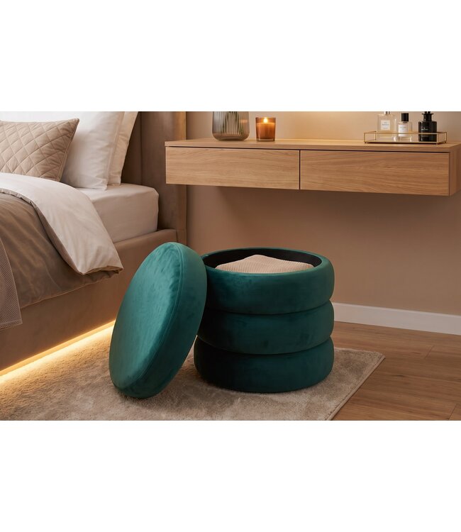 Invicta Interior Kruk VOGUE 40cm rond bekleed met opbergruimte fluweel groen