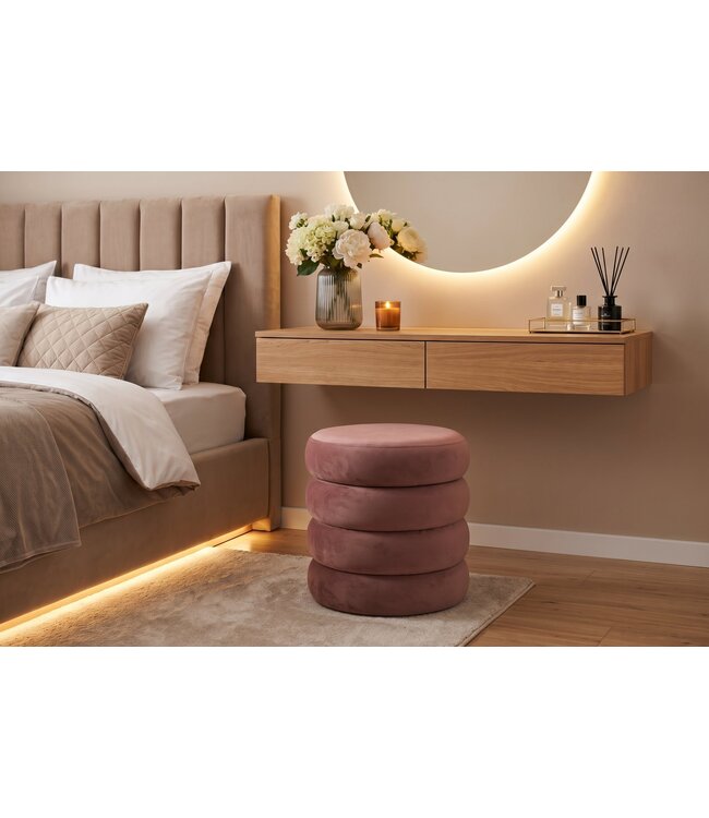 Invicta Interior Kruk VOGUE 40cm rond bekleed met opbergruimte fluweel rosé