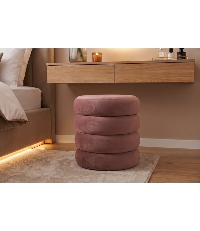 Invicta Interior Kruk VOGUE 40cm rond bekleed met opbergruimte fluweel rosé