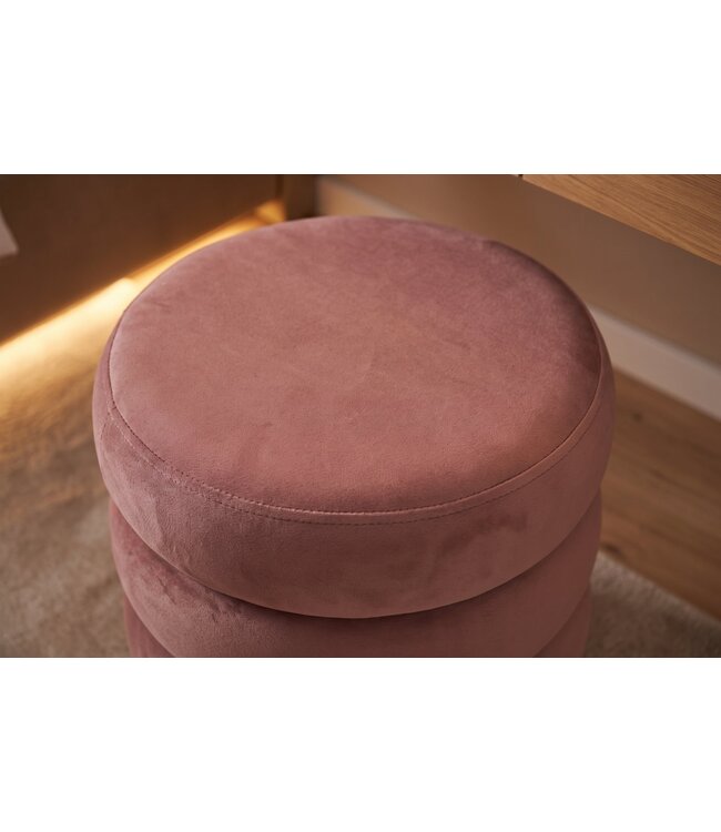 Invicta Interior Kruk VOGUE 40cm rond bekleed met opbergruimte fluweel rosé