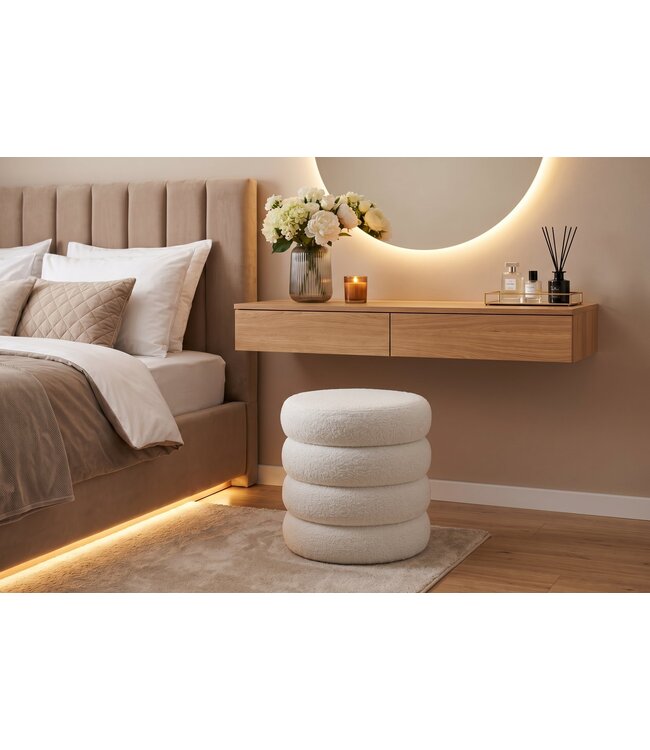 Invicta Interior Kruk VOGUE 40cm rond bekleed met opbergruimte bouclé wit