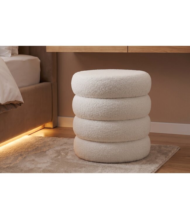 Invicta Interior Kruk VOGUE 40cm rond bekleed met opbergruimte bouclé wit