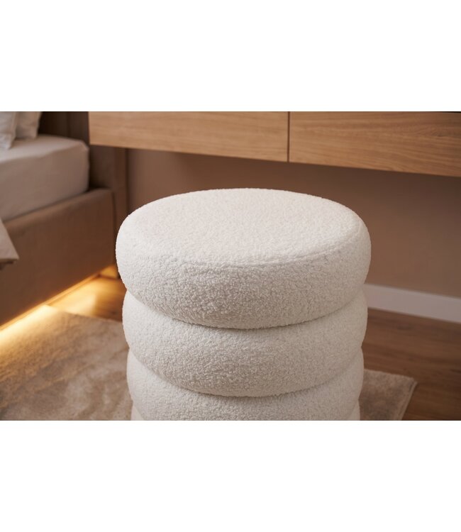 Invicta Interior Kruk VOGUE 40cm rond bekleed met opbergruimte bouclé wit