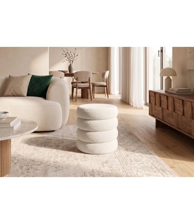 Invicta Interior Kruk VOGUE 40cm rond bekleed met opbergruimte bouclé wit