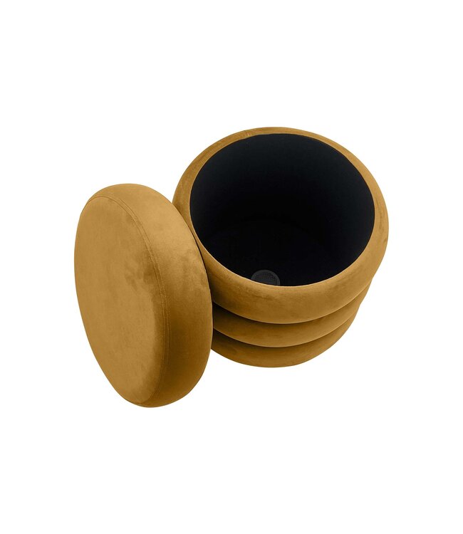 Invicta Interior Kruk VOGUE 40cm rond bekleed met opbergruimte fluweel mosterdgeel
