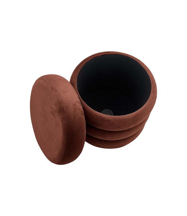 Invicta Interior Kruk VOGUE 40cm rond bekleed met opbergruimte fluweel roestbruin