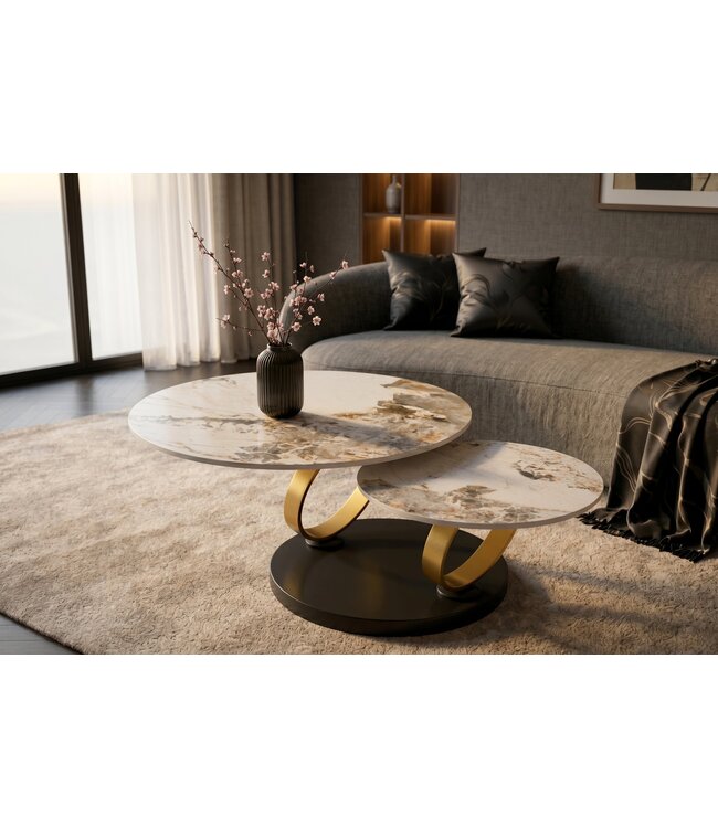 Invicta Interior Coffee table DANCING RINGS 80-135cm round rotatable pandora ceramic matte gold rings