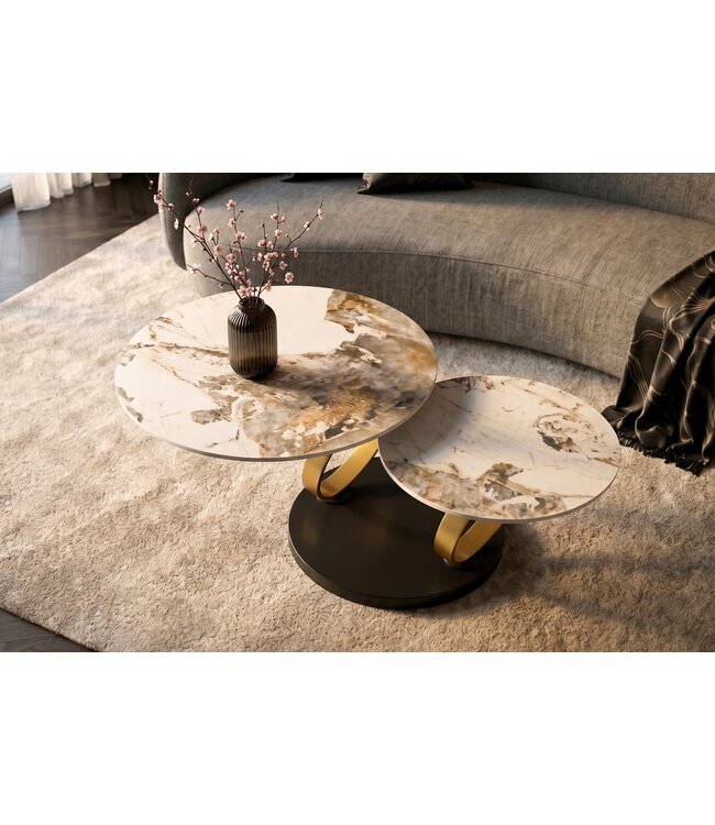 Invicta Interior Coffee table DANCING RINGS 80-135cm round rotatable pandora ceramic matte gold rings