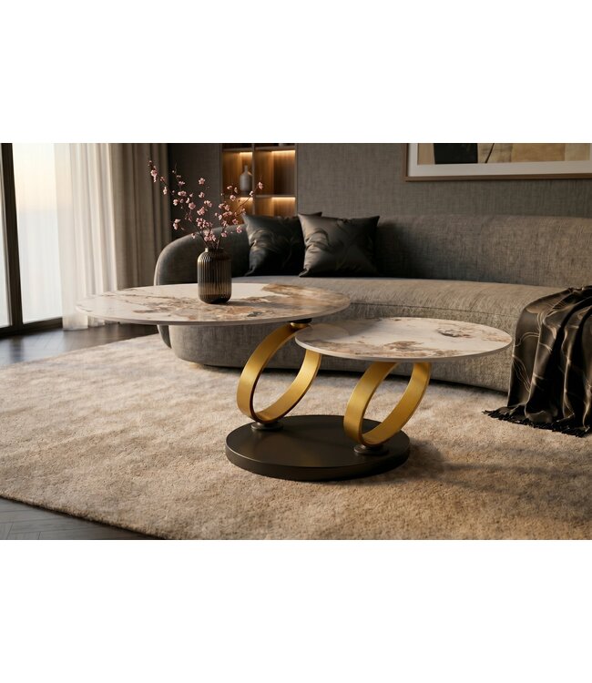 Invicta Interior Coffee table DANCING RINGS 80-135cm round rotatable pandora ceramic matte gold rings