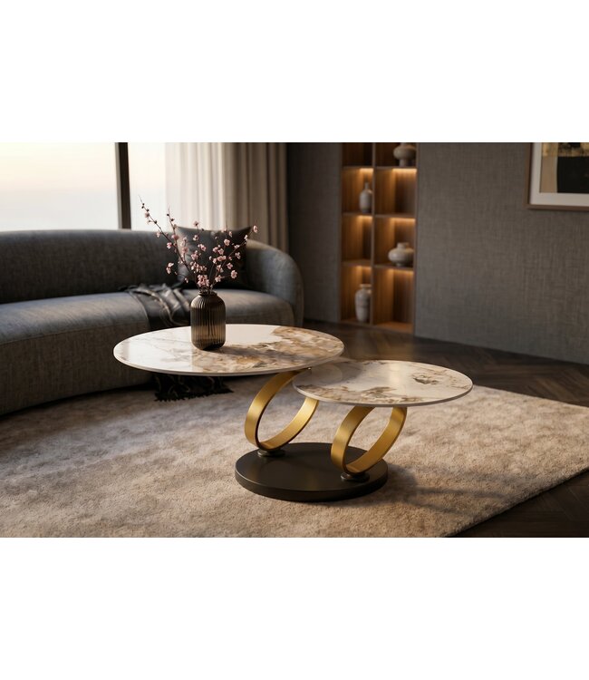 Invicta Interior Coffee table DANCING RINGS 80-135cm round rotatable pandora ceramic matte gold rings