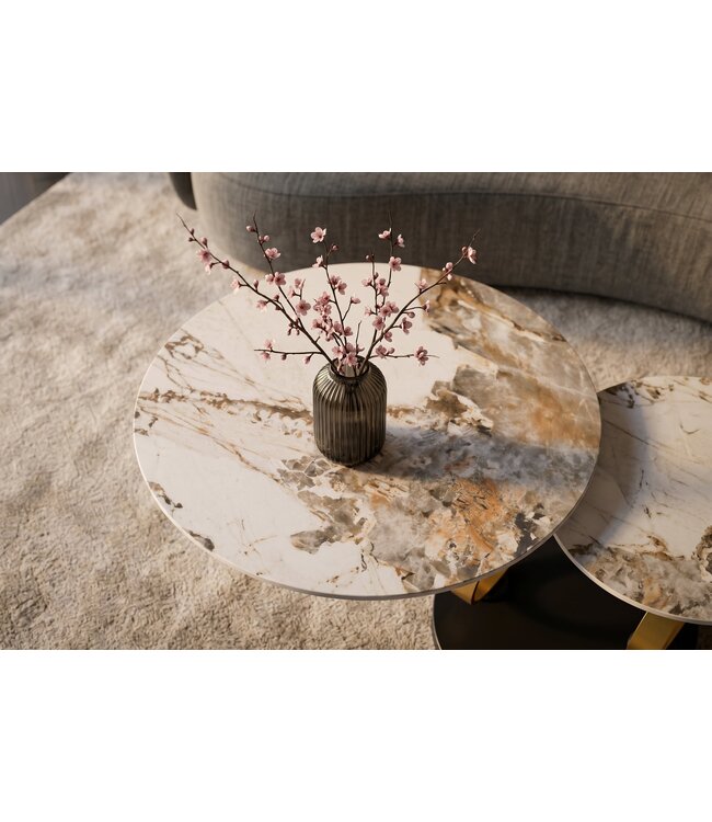 Invicta Interior Coffee table DANCING RINGS 80-135cm round rotatable pandora ceramic matte gold rings
