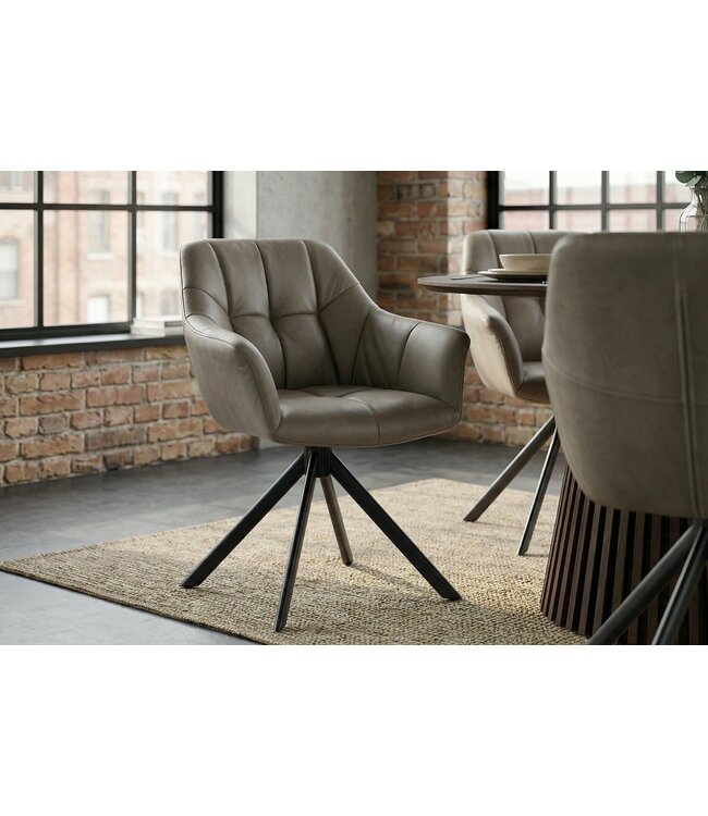 Invicta Interior Draaibare fauteuil PAPILLON 180° met armleuningen leer taupe