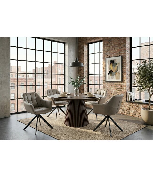 Invicta Interior Draaibare fauteuil PAPILLON 180° met armleuningen leer taupe