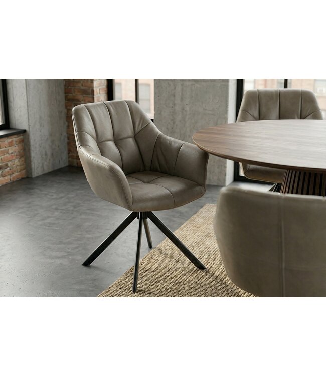 Invicta Interior Draaibare fauteuil PAPILLON 180° met armleuningen leer taupe