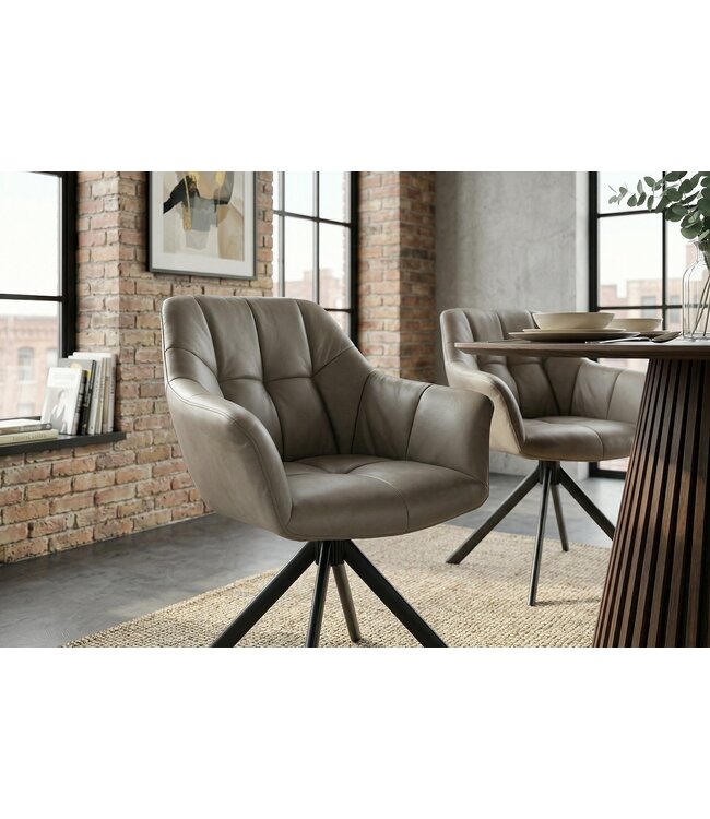 Invicta Interior Draaibare fauteuil PAPILLON 180° met armleuningen leer taupe