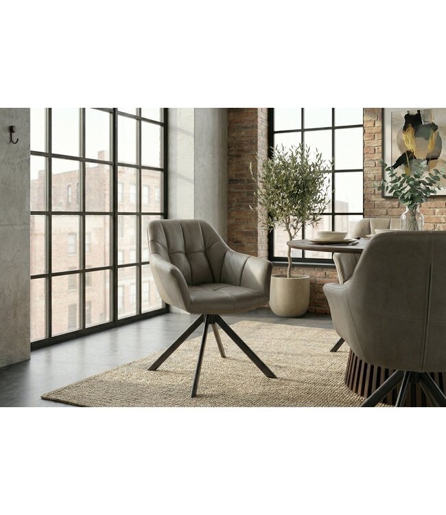 Invicta Interior Draaibare fauteuil PAPILLON 180° met armleuningen leer taupe