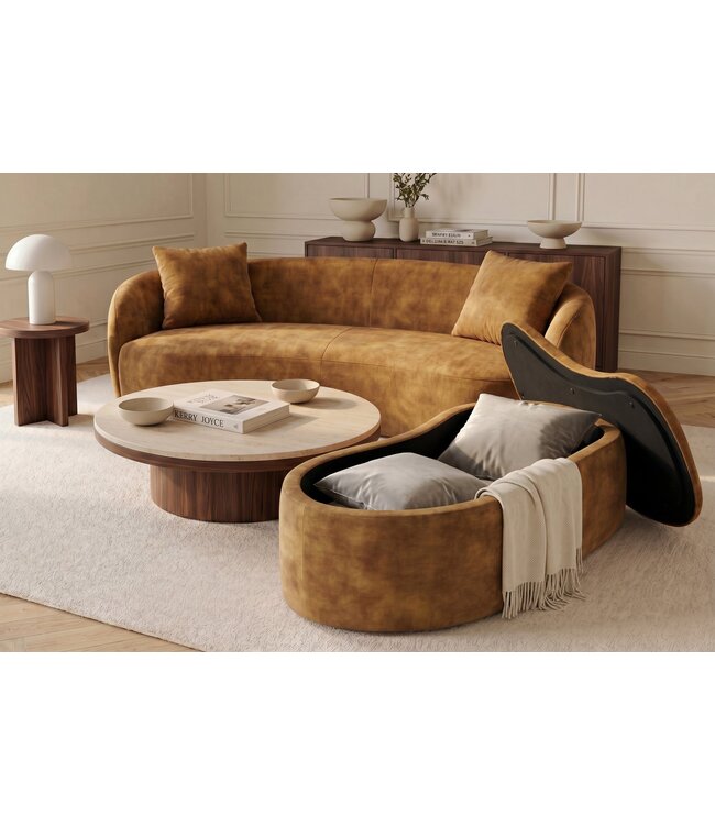 Invicta Interior Opbergbank ELEMENTAL 120cm bekleed fluweel mosterdgeel