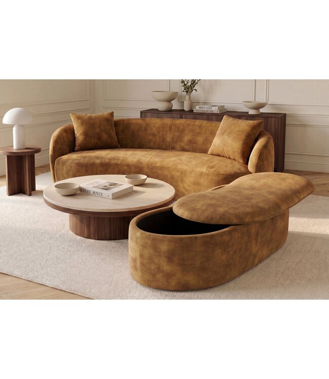 Invicta Interior Opbergbank ELEMENTAL 120cm bekleed fluweel mosterdgeel