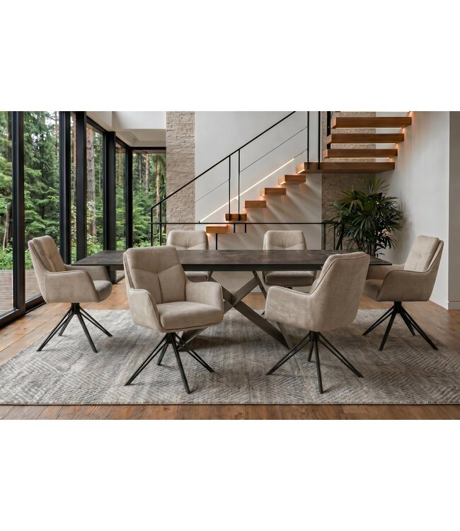 Invicta Interior Draaibare fauteuil PROMETHEUS draaibaar 180° met armleuningen vogue velours fluweel beige