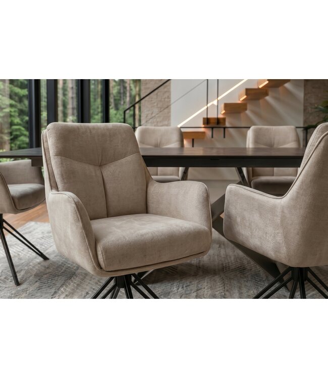Invicta Interior Draaibare fauteuil PROMETHEUS draaibaar 180° met armleuningen vogue velours fluweel beige