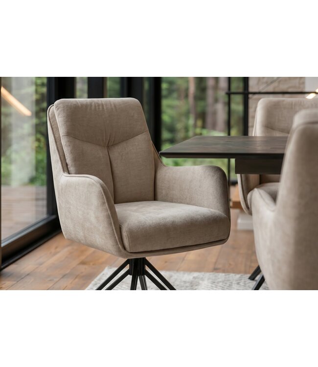 Invicta Interior Draaibare fauteuil PROMETHEUS draaibaar 180° met armleuningen vogue velours fluweel beige