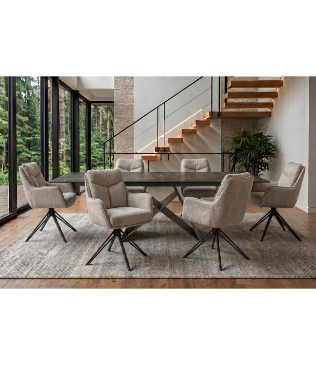 Invicta Interior Draaibare fauteuil PROMETHEUS roteerbaar 180° met armleuningen vogue velours fluweel taupe