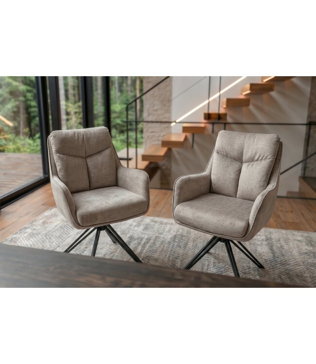 Invicta Interior Draaibare fauteuil PROMETHEUS roteerbaar 180° met armleuningen vogue velours fluweel taupe