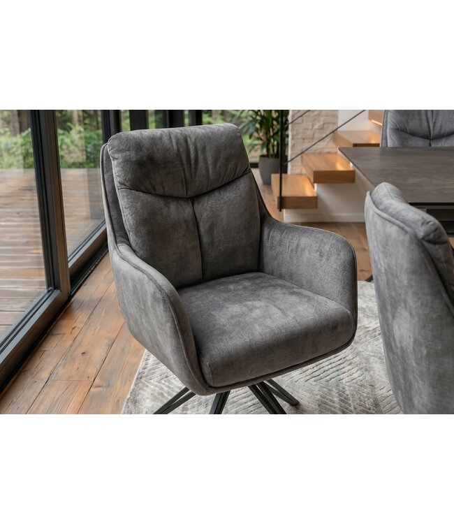 Invicta Interior Draaibare fauteuil PROMETHEUS roteerbaar 180° met armleuningen vogue velours fluweel grafietgrijs