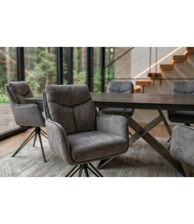 Invicta Interior Draaibare fauteuil PROMETHEUS roteerbaar 180° met armleuningen vogue velours fluweel grafietgrijs