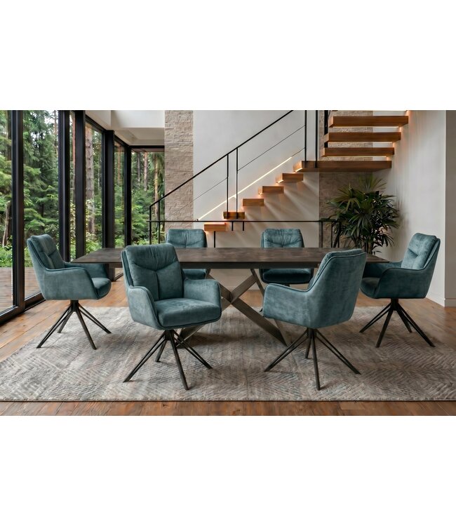 Invicta Interior Draaibare fauteuil PROMETHEUS 180° met armleuningen vogue velours fluweel petrol