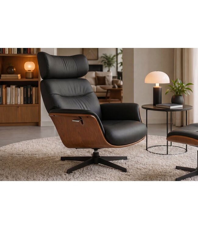 Invicta Interior Draaifauteuil VOGUE 360° verstelbare rugleuning fineer kunstleer zwart bruin