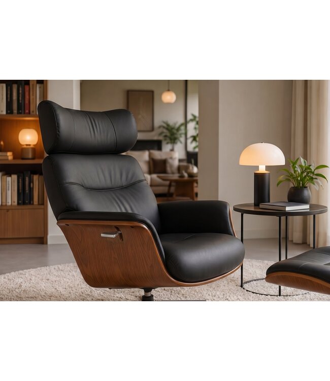 Invicta Interior Draaifauteuil VOGUE 360° verstelbare rugleuning fineer kunstleer zwart bruin