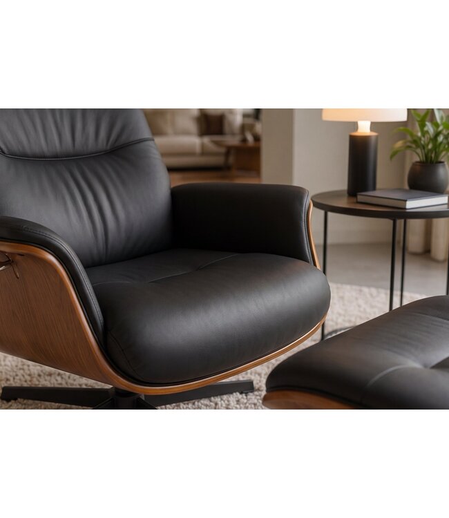 Invicta Interior Draaifauteuil VOGUE 360° verstelbare rugleuning fineer kunstleer zwart bruin