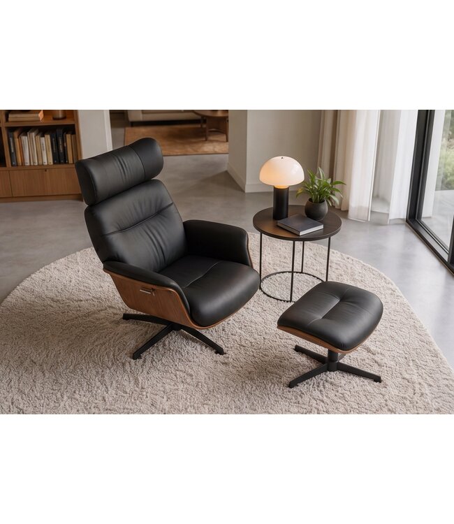 Invicta Interior Draaifauteuil VOGUE 360° verstelbare rugleuning fineer kunstleer zwart bruin