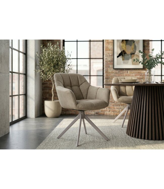 Invicta Interior Draaibare fauteuil PAPILLON roteerbaar 180° met armleuningen fluweel beige greige