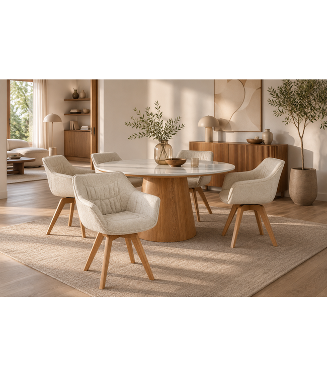 Invicta Interior Fauteuil THE DUTCH COMFORT 180° auto-return met armleuningen bouclé tweed zacht beige natuurlijk