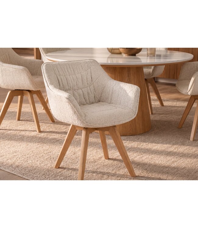 Invicta Interior Fauteuil THE DUTCH COMFORT 180° auto-return met armleuningen bouclé tweed zacht beige natuurlijk