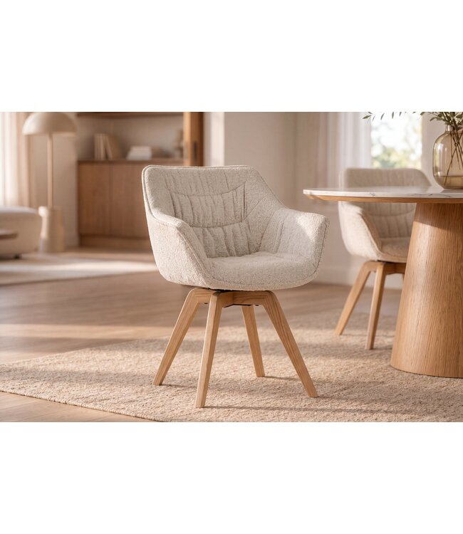 Invicta Interior Fauteuil THE DUTCH COMFORT 180° auto-return met armleuningen bouclé tweed zacht beige natuurlijk