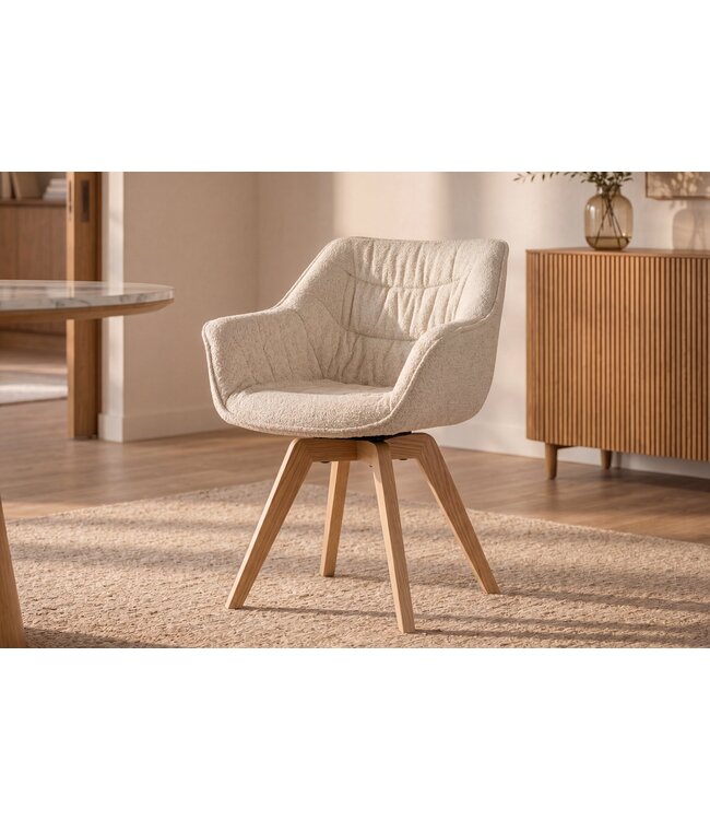 Invicta Interior Fauteuil THE DUTCH COMFORT 180° auto-return met armleuningen bouclé tweed zacht beige natuurlijk
