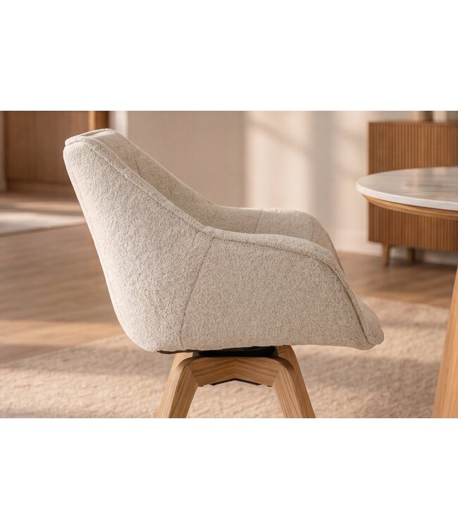 Invicta Interior Fauteuil THE DUTCH COMFORT 180° auto-return met armleuningen bouclé tweed zacht beige natuurlijk